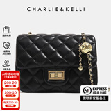 CHARLIE&KELLI CK品牌包包女包2025新款520情人节礼物链条菱格包小香风单肩斜挎 黑色浅金有logo（金色内里）