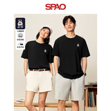 SPAO100%纯棉短袖T恤男女2025夏季新款舒适亲肤上衣SPDX25SD01XY 黑/象牙熊-贴布绣 L