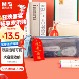 晨光(M&G)文具透明笔袋 双层小方包金刚网纱考试专用文具袋文具盒可带入考场中高考 雾蓝APB932ELA