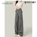 OLDER SEA水泥灰美式阔腿工装裤女2025新款复古高腰直筒裤子夏季女 灰色 L 建议105-115斤