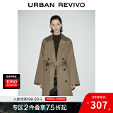 UR秋季新款女装摩登英伦风双排扣收腰系带风衣UWM140030 橄榄绿 (偏宽松) L