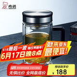 希诺双层玻璃杯男家用商务办公水杯带手柄泡茶杯子XN-9005 420mL