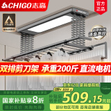 志高（CHIGO） 电动晾衣架阳台升降遥控自动晾衣机家用智能伸缩衣杆双排剪刀架 黑色+照明横杆语音
