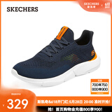 斯凯奇（Skechers）男鞋夏季透气百搭休闲鞋一脚蹬减震运动网面鞋210281 海军蓝色/橘色/210281-NVOR 41