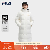 FILA 斐护科技|斐乐女装长款羽绒服冬季休闲简约连帽保暖羽绒外套 云菇白-WT 160/80A/S