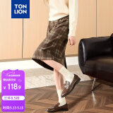 唐狮（TonLion）2024女呢料格子半身长裙 咖色 M 