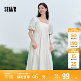 森马连衣裙女温柔系木耳边方领夏季泡泡袖娃娃裙甜美107424114030