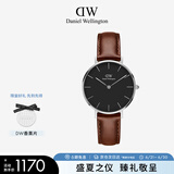 丹尼尔惠灵顿（DanielWellington）DW女表32mm银色边黑盘皮带女士手表学生手表节日礼物DW00100181