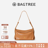BAGTREE【明星同款】包包树奶盒包植鞣牛皮新款轻奢品牌单肩斜挎Hobo女包 焦糖色-中号【磁吸拉链款】 高级小众