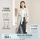 尚都比拉春秋气质通勤别致双层领双排扣中长款宽松风衣外套女 浅卡其 L 