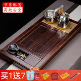 瓷牌茗茶具功夫茶具茶盘实木家用整套四合一电热炉茶台茶托盘排水式仿乌金石 深棕细水长流四合一茶盘全自动