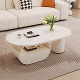 珍铁中古风实木茶几复古风简约轻奢小户型客厅家用新款高级感茶台桌 【纯白哑光岩板】杏色茶几130【带圆柱】