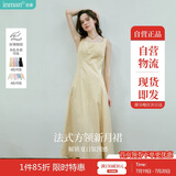 茵曼（INMAN）法式收腰显瘦方领吊带连衣裙女装2025夏季新品长裙子 浅黄色 M