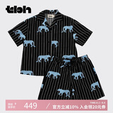 野兽派家居（tbh）Z系列天丝棉条纹家居服套装男女同款家居服套装 黑豹睡衣 短款S