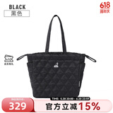 KANGOL官方大容量托特包菱形格秋冬新款单肩手拎包包女绵绵购物袋包抽绳 黑色