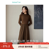 茵曼（INMAN）灯芯绒连衣裙春秋女装新品长袖休闲针织礼服中长裙子 咖啡色 S