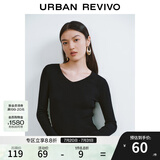 UR秋季新款女装简约基础百搭休闲修身V领针织衫UWB940008 正黑 M