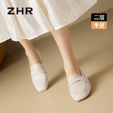 ZHR乐福鞋女一脚蹬真牛皮粗跟单鞋懒人鞋方头舒适英伦皮鞋女BL66米37