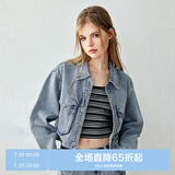 乐町复古休闲工装口袋牛仔外套女2024春季新款落肩宽松夹克上衣 深牛仔蓝（现货） S