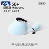 目丸防晒帽子女夏季大檐遮脸太阳帽UV防紫外线空顶骑车可折叠遮阳帽子 蓝色 白边双层冰丝