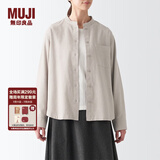 无印良品（MUJI） 女式 法兰绒 立领衬衫长袖格子上衣秋季白衬衣纯棉全棉 BCB41C2A 米色 S
