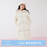 乐町泡芙羽绒服女长款冬季90白鸭绒甜美少女风爱心保暖外套 米白（现货） L