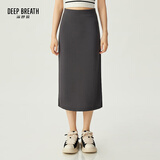 深呼吸DEEP BREATH女装通勤百搭中长款高腰针织半身裙A200138 岩石灰 M (3码)