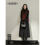 阔色（kuose）叠穿针织v领背心连衣裙两件套装女新款秋冬小黑裙马甲 黑色连衣裙0002 M