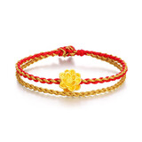 梦金园 黄金转运珠5D硬金莲花手链手绳手串生日礼物女送老婆