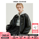 VEGA CHANG机车风皮衣女春秋季2025年韩版bf风一字扣PU皮夹克短外套 黑色 L