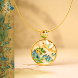 俏江南千里江山纯银鎏金吊坠非遗古法镶嵌南红珐琅松鹤延年中式国风项坠 千里江山.吊坠