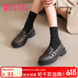 大东时尚乐福鞋女2025春季新款学院风中跟粗跟小皮鞋圆头女鞋0706 咖啡色 四季款底高3.8cm 36
