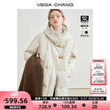 VEGA CHANG连帽羽绒外套女中长款2024冬新款白鸭绒哑光皮面包服羽绒服  米杏色中长款（寒冬区域推荐） M