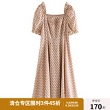 独束大码女装法式浪漫复古方领碎花连衣裙女夏季微胖mm甜美减龄公主裙 复古花园-长款 L