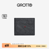 GROTTO个乐经典羊皮短款钱包手工真皮多卡位卡夹卡包情侣礼物 经典黑（木马）