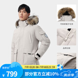 骆驼（CAMEL）【王俊凯同款】户外羽绒服冬季新款连帽羽绒衣中长款保暖防风外套 AA12264035B，浅卡其，男女同款 L
