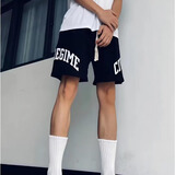 帛米图（BOMITU）美式潮牌不过膝重磅印花短裤男夏季宽松休闲四分裤运动透气篮球裤 黑色 L