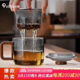 全度高硼硅耐高温办公杯茶杯烟灰色杯子简约带过滤茶水分离玻璃杯迷你 墩墩杯大号烟灰色 450ml 1只