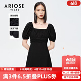 艾诺丝雅诗【商场同款】夏装新款方领泡泡袖小黑裙连衣裙高腰A字裙10439013 黑色 M