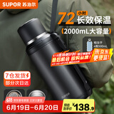 苏泊尔（SUPOR）保温壶大容量不锈钢暖水壶热水瓶户外旅行壶便携车载运动保温杯子 儒雅黑2L【茶滤+背带】