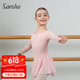 三沙（Sansha）儿童长袖裙连体服雪纺V领蕾丝芭蕾舞服练功表演服51AF0002浅粉L