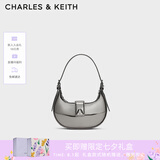 CHARLES&KEITH三角扣新月包腋下包单肩包包女包女友生日礼物CK2-50271205 Pewter锡灰色 S