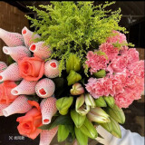 【混搭组合鲜花】花店同款康乃馨玫瑰百合配花基地直发母亲节礼物 5枝玫瑰+3朵百合+5枝康乃馨+随机草1束