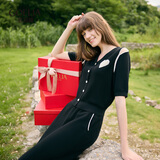 歌莉娅 新品  天丝毛织套装（毛织上衣+毛织半裙）  1C3JAA570 00B黑色 L