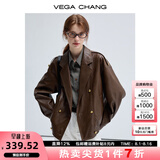 VEGA CHANG春秋季皮衣外套女2025年新款复古旷野美拉德外套 机车棕 S