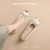 ZHR单鞋女蝴蝶结软平底豆豆女鞋气质浅口方头舒适船鞋 BK116 米白 37