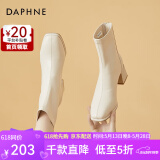 达芙妮（DAPHNE）短靴女瘦瘦靴秋冬季法式粗跟中跟英伦风百搭品牌女靴子2023冬季 米白色-加绒 37 (235mm) 标准码