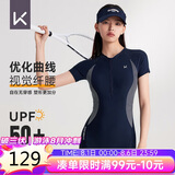 Keep泳衣女士专业连体平角游泳衣竞速保守大码温泉泳装047 灰蓝 L 