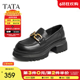 他她（TATA）高跟乐福鞋女厚底小皮鞋英伦风单鞋春GOK02AA4 黑色 34
