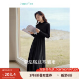 茵曼（INMAN）灯芯绒连衣裙春秋女装新品长袖休闲针织礼服中长裙子 午夜黑-18348727 S